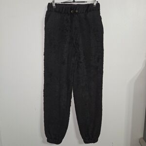 B#40 No Boundaries Black‎ Faux Fur Sherpa Jogger Pants Women XS Cozy Lounge Wear